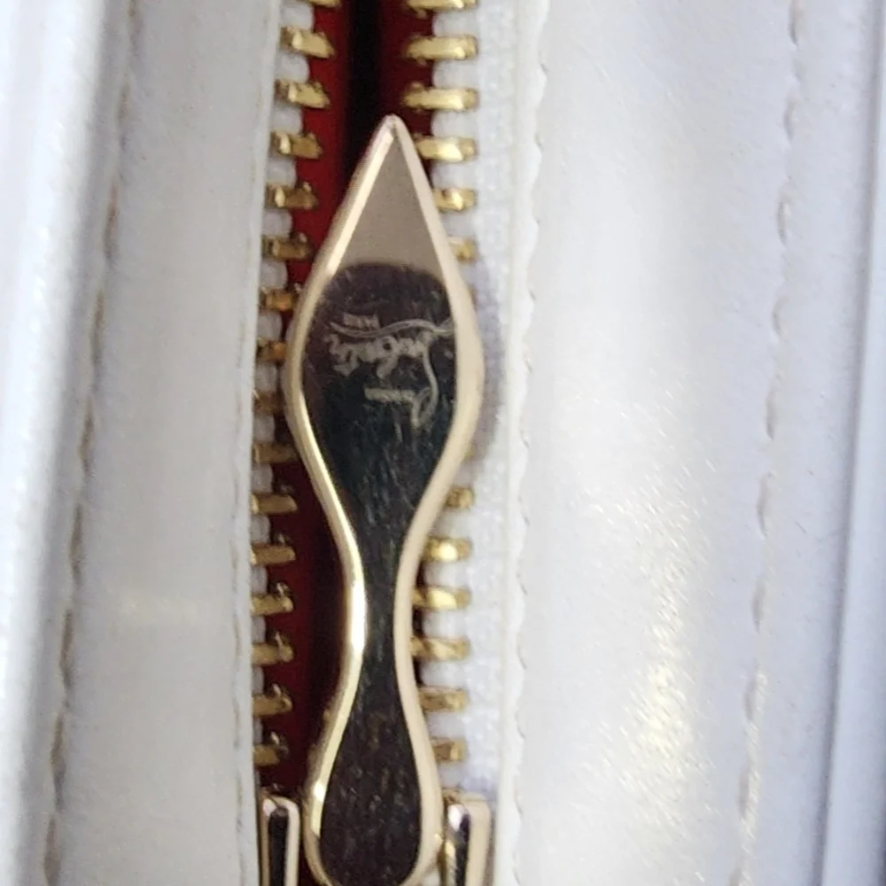Authentic Christian Louboutin White Leather Spiked Clutch With Chain - Picture 3 of 7